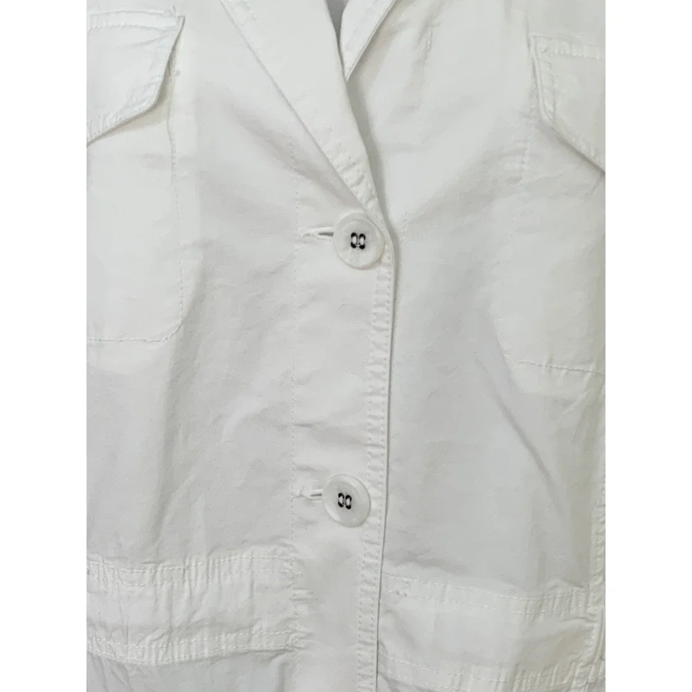 Talbots Plus Women's White Utility Safari Jacket Cotton Blend Button Front 1X - Picture 2 of 9